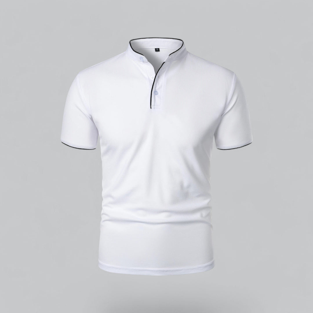 Heren Kraagloze Katoen Polo Shirt Korte Mouwen - White