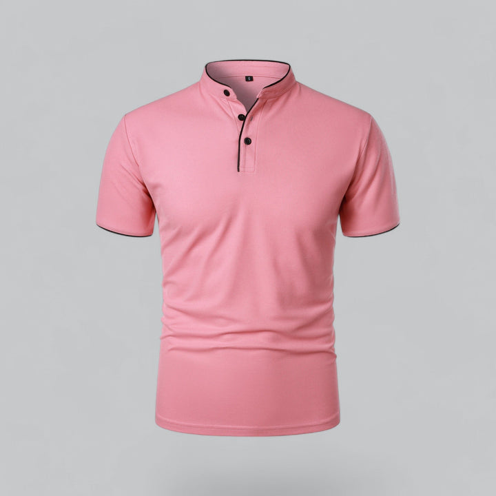 Heren Kraagloze Katoen Polo Shirt Korte Mouwen - Pink