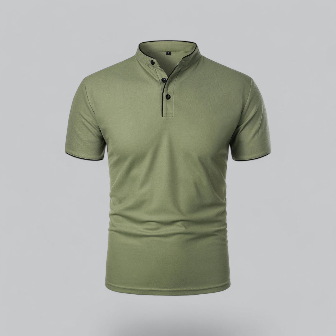 Heren Kraagloze Katoen Polo Shirt Korte Mouwen - Green
