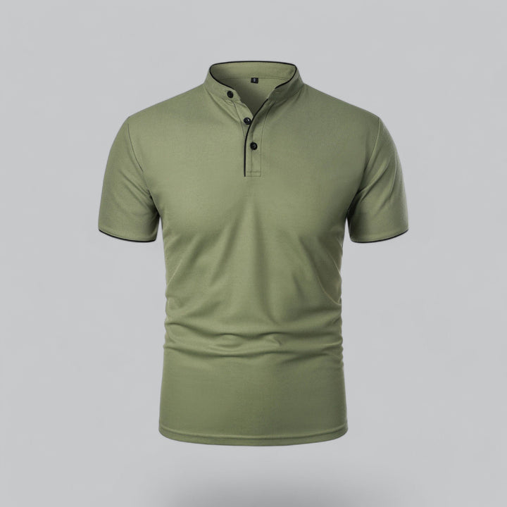 Heren Kraagloze Katoen Polo Shirt Korte Mouwen - Green