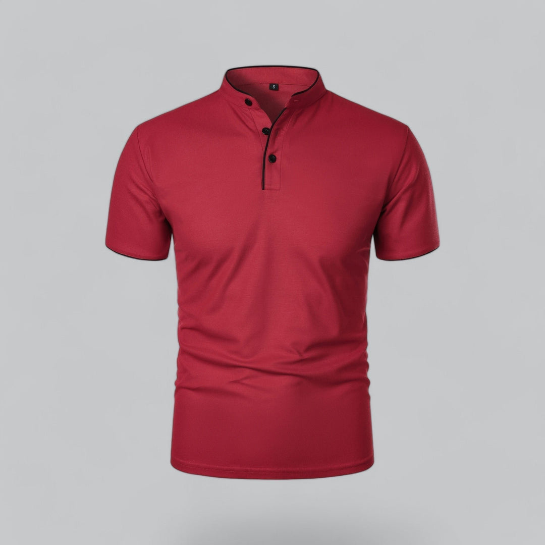 Heren Kraagloze Katoen Polo Shirt Korte Mouwen - Dark Red