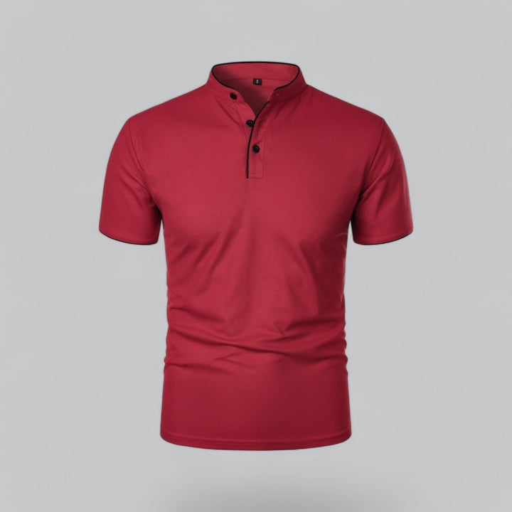 Heren Kraagloze Katoen Polo Shirt Korte Mouwen - Dark Red