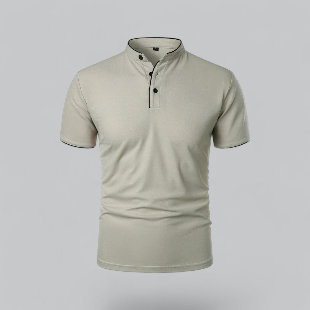 Heren Kraagloze Katoen Polo Shirt Korte Mouwen - Light Grey