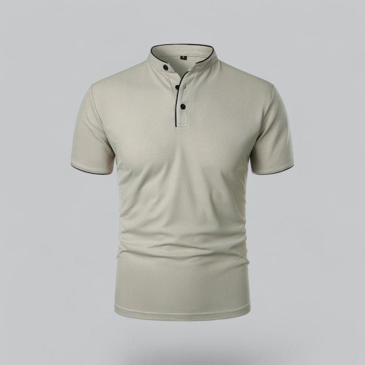 Heren Kraagloze Katoen Polo Shirt Korte Mouwen - Light Grey