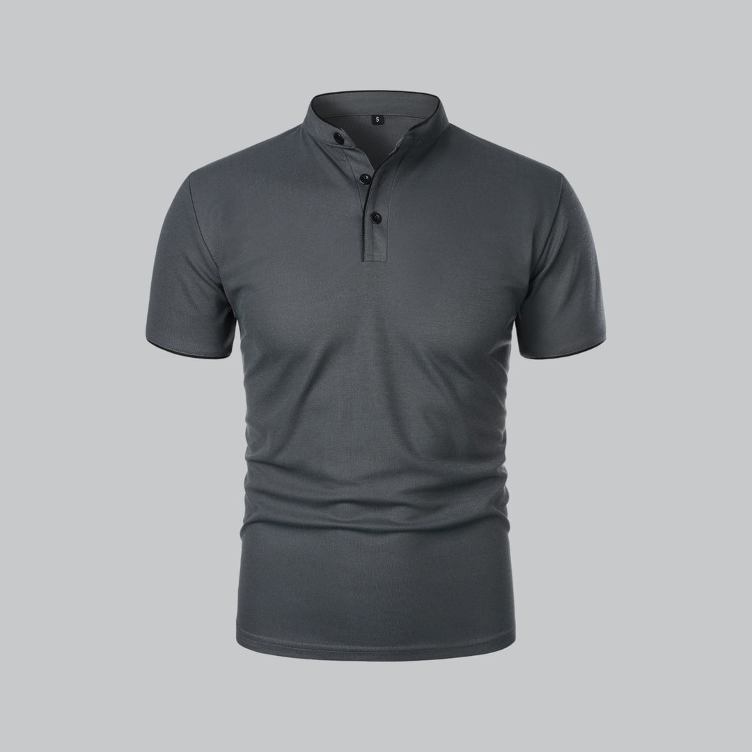 Heren Kraagloze Katoen Polo Shirt Korte Mouwen - Dark Grey