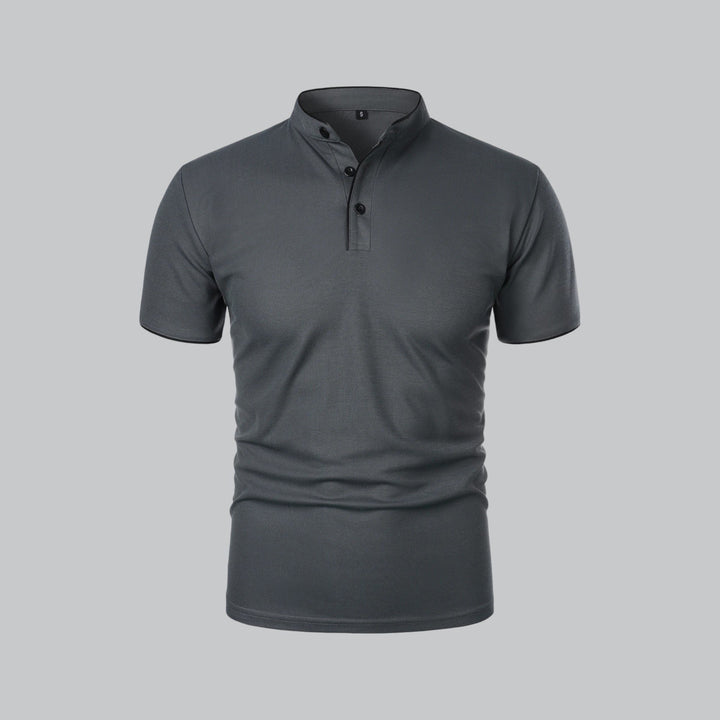 Heren Kraagloze Katoen Polo Shirt Korte Mouwen - Dark Grey