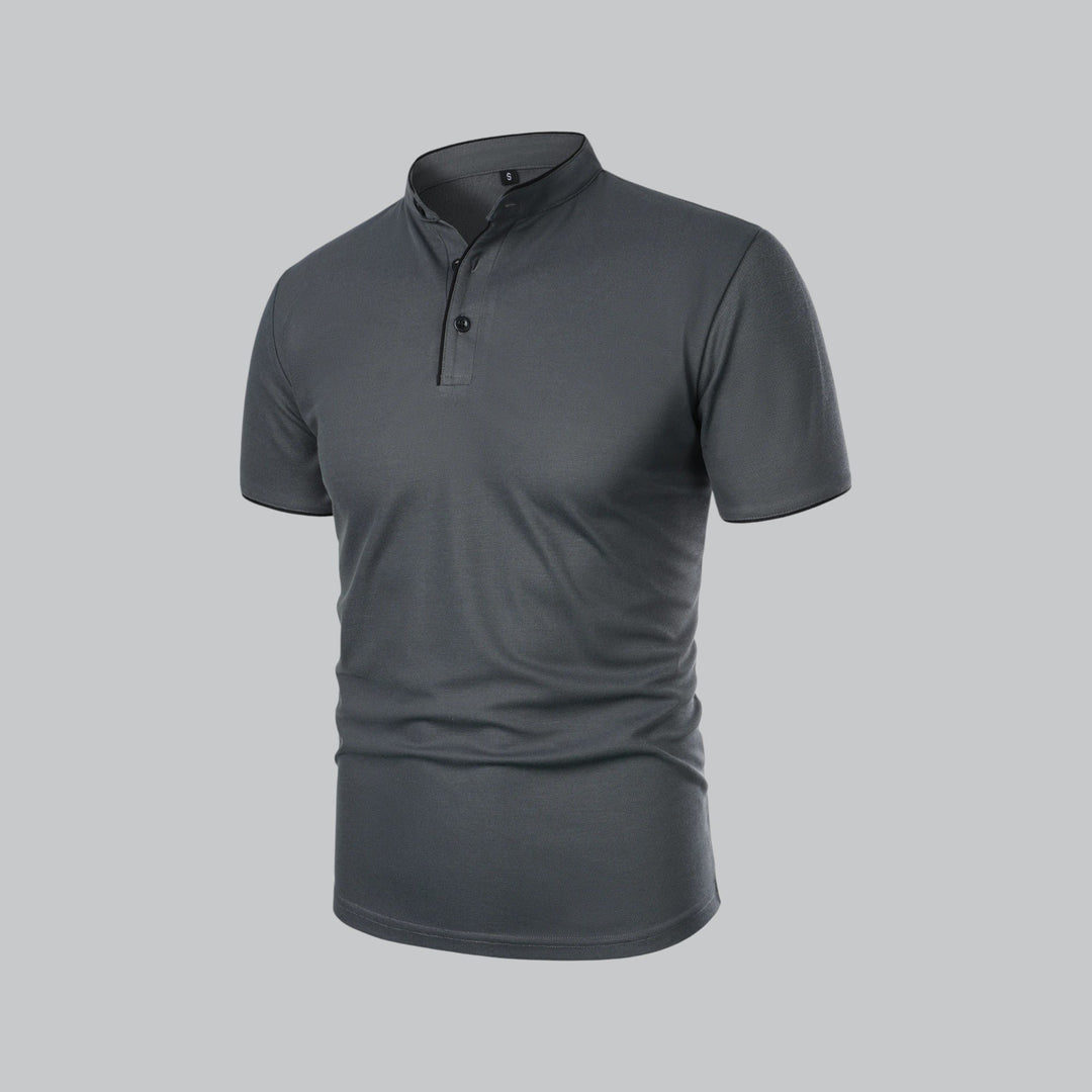 Heren Kraagloze Katoen Polo Shirt Korte Mouwen
