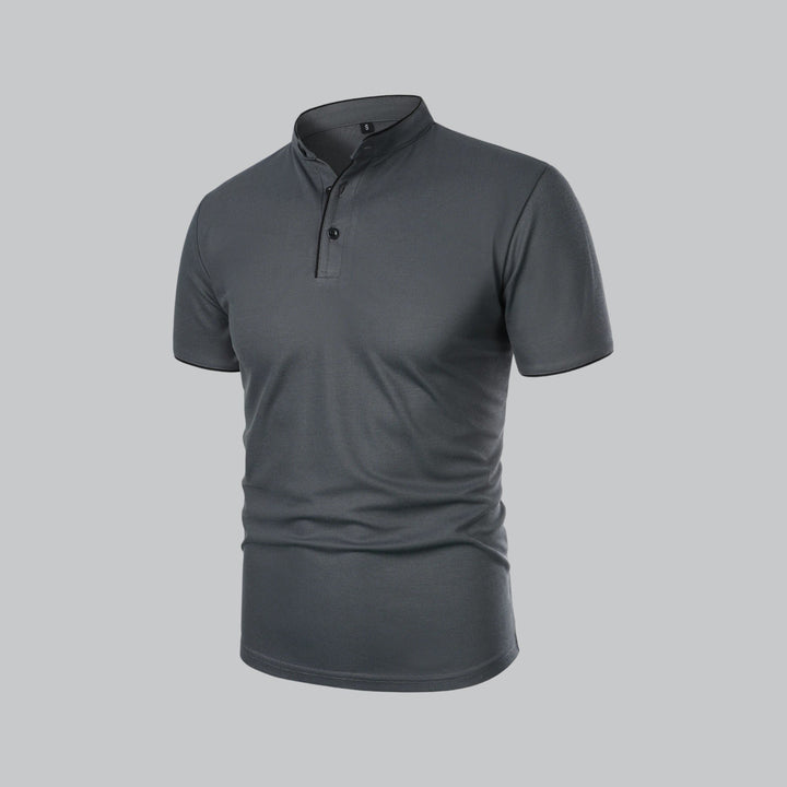 Heren Kraagloze Katoen Polo Shirt Korte Mouwen