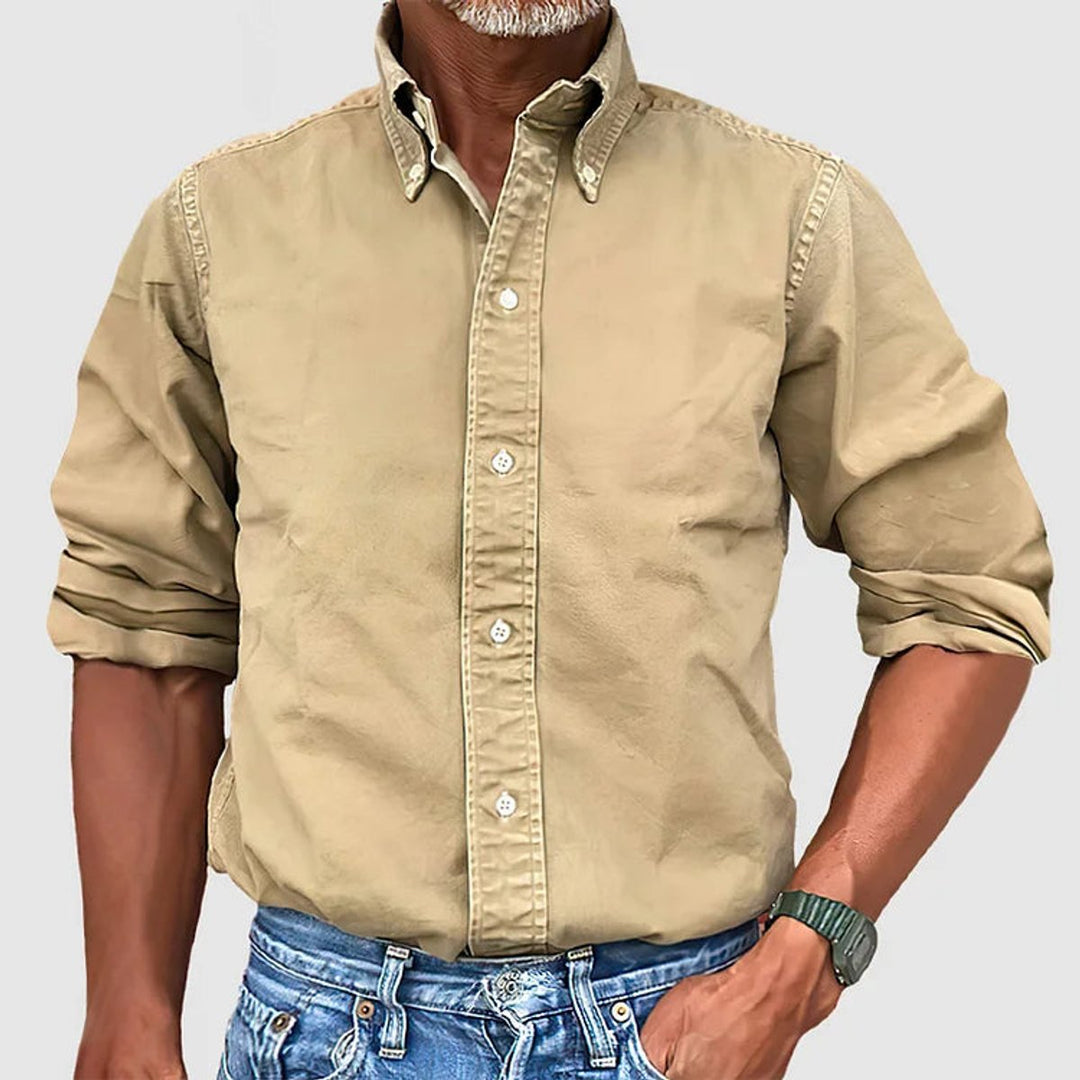 Heren Kreukbestendig Casual Langarmhemd Met Knoopsluiting - Khaki
