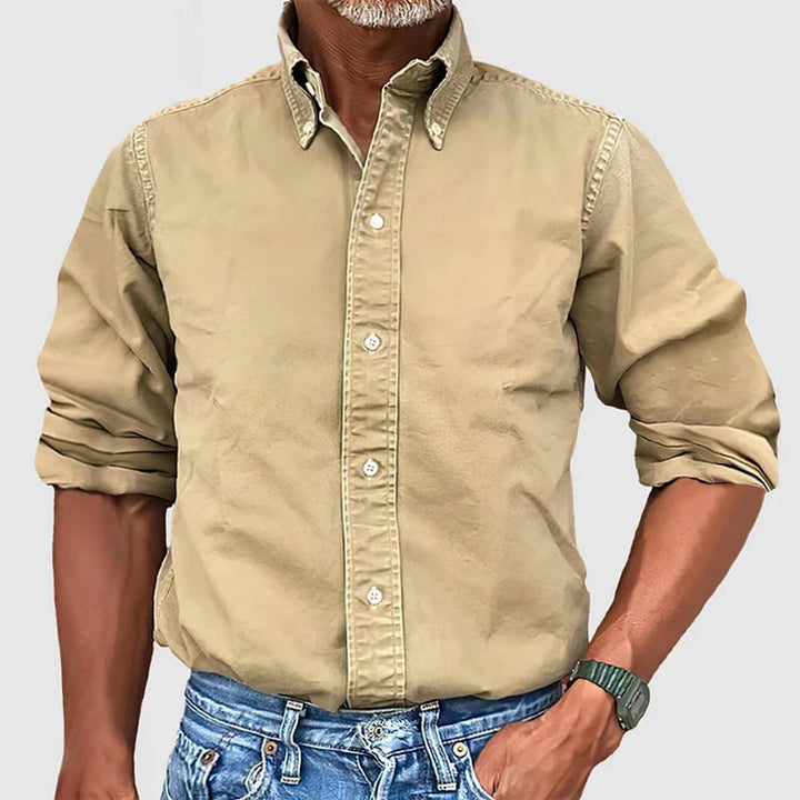 Heren Kreukbestendig Casual Langarmhemd Met Knoopsluiting - Khaki