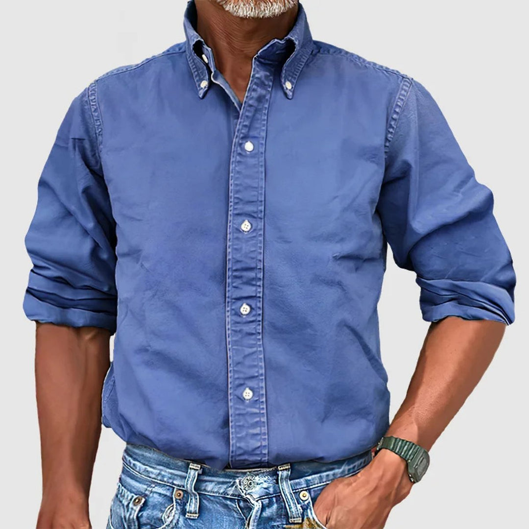 Heren Kreukbestendig Casual Langarmhemd Met Knoopsluiting - Blauw