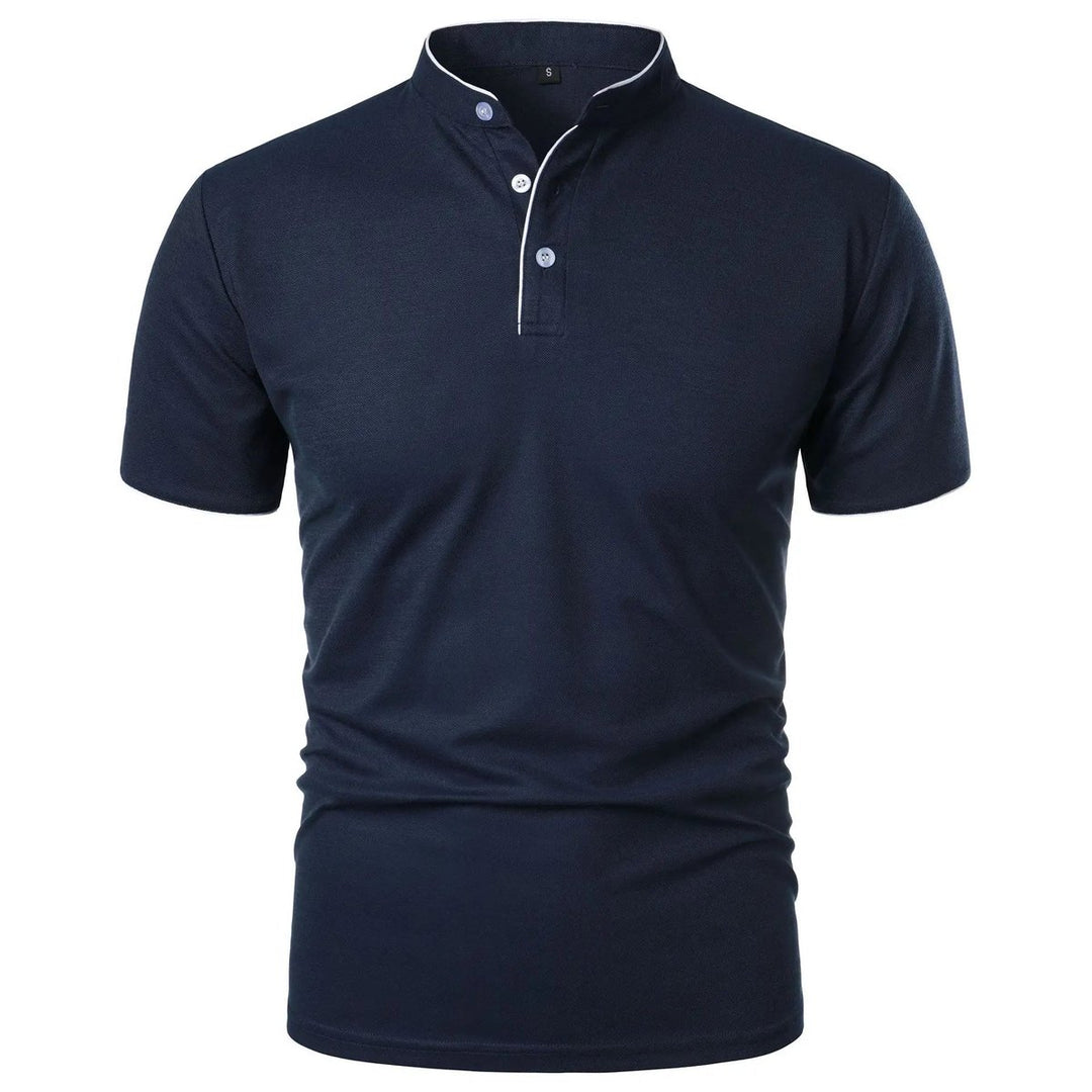 Heren Kreukvrij Ademend Poloshirt Staande Kraag Korte Mouw - Marineblauw