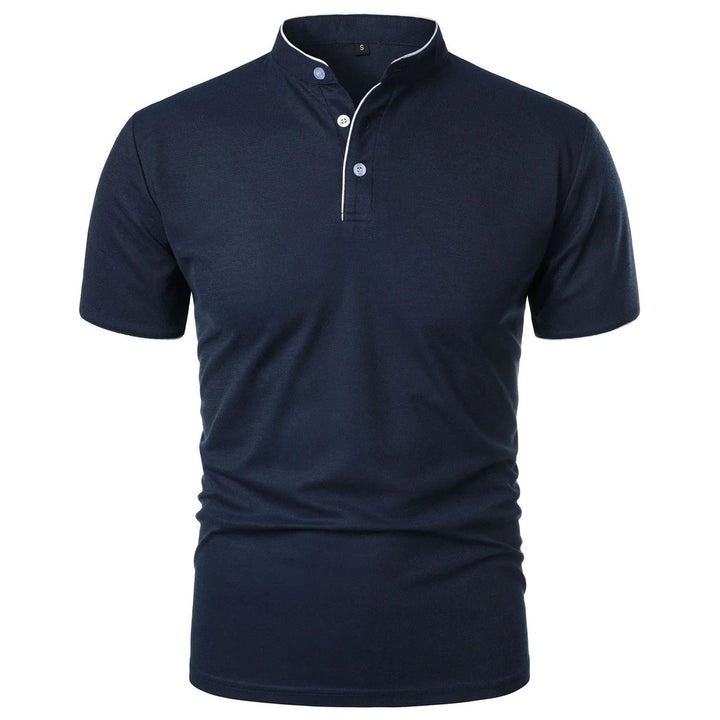Heren Kreukvrij Ademend Poloshirt Staande Kraag Korte Mouw - Marineblauw