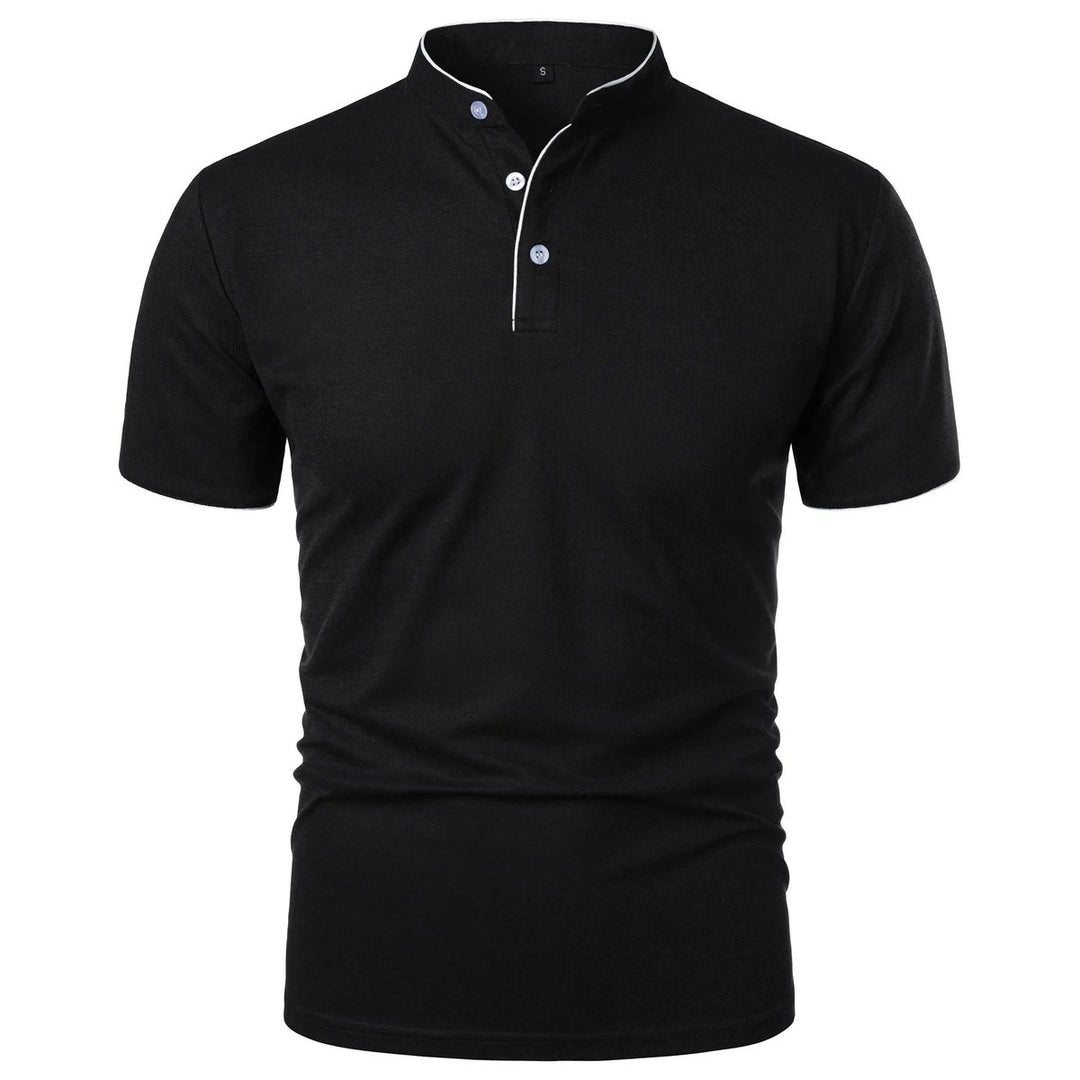 Heren Kreukvrij Ademend Poloshirt Staande Kraag Korte Mouw - Zwart