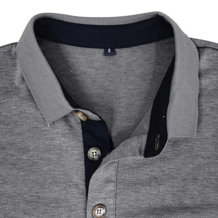 Heren Langarm Poloshirt met Borstzak Klassieke Kraag
