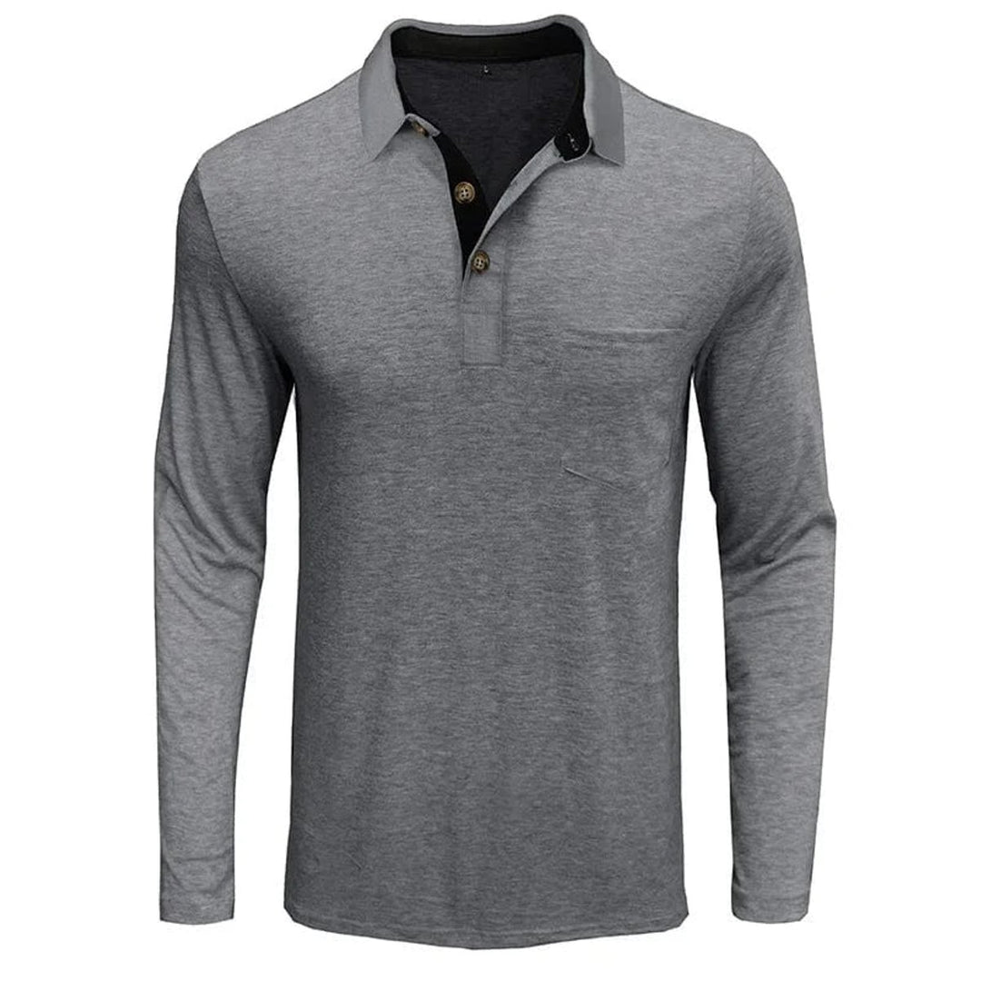 Heren Langarm Poloshirt met Borstzak Klassieke Kraag