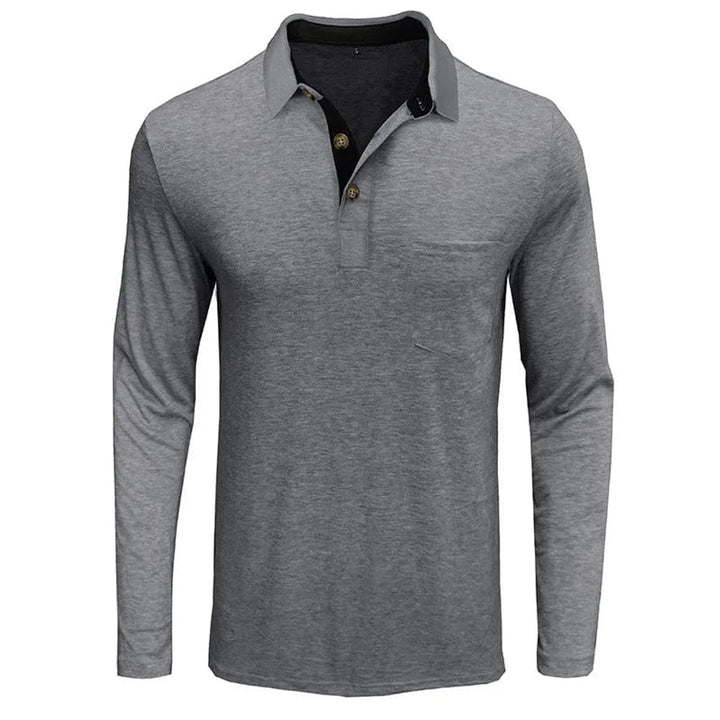 Heren Langarm Poloshirt met Borstzak Klassieke Kraag