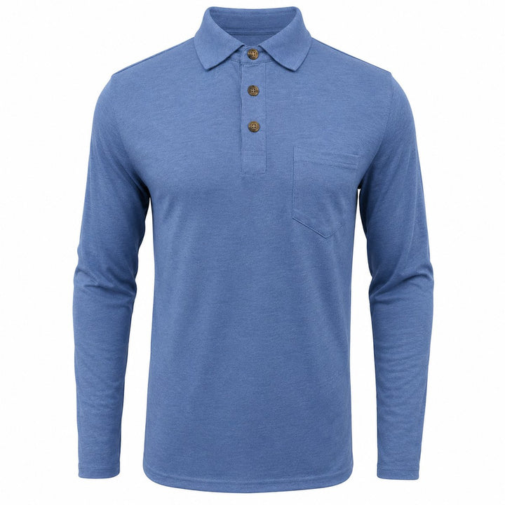 Heren Langarm Poloshirt met Borstzak Klassieke Kraag