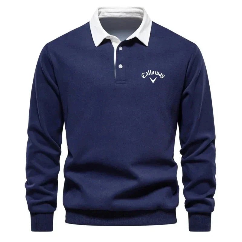 Heren Langemouw Contrastkraag Gebreide Polo Sweater - Navy Blue