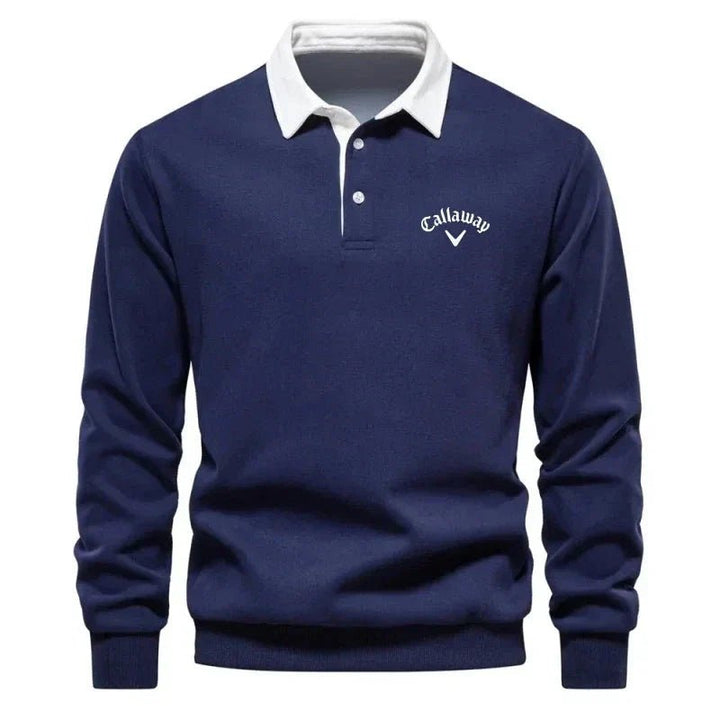 Heren Langemouw Contrastkraag Gebreide Polo Sweater - Navy Blue