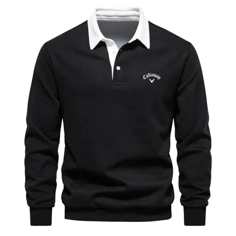 Heren Langemouw Contrastkraag Gebreide Polo Sweater - Black