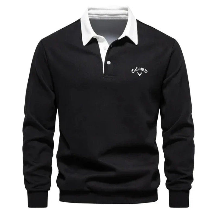 Heren Langemouw Contrastkraag Gebreide Polo Sweater - Black