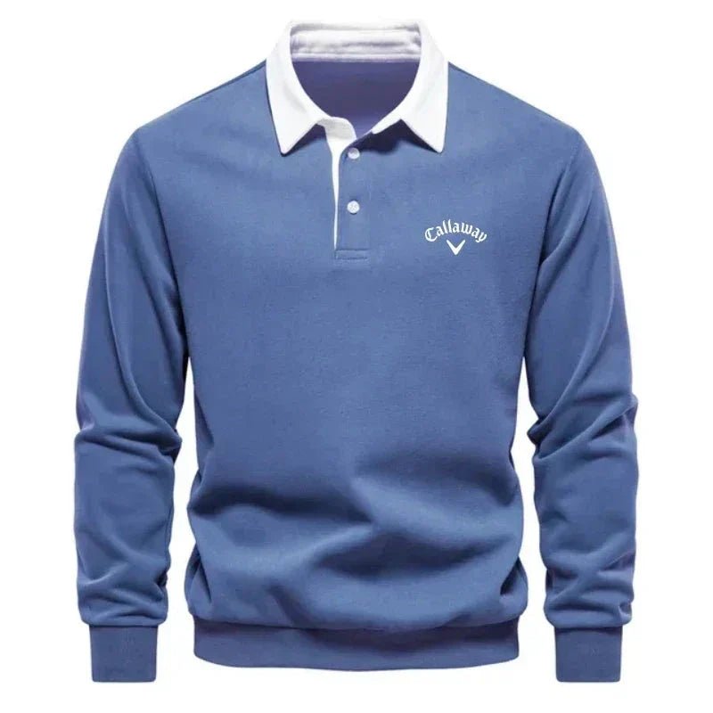 Heren Langemouw Contrastkraag Gebreide Polo Sweater - Blue