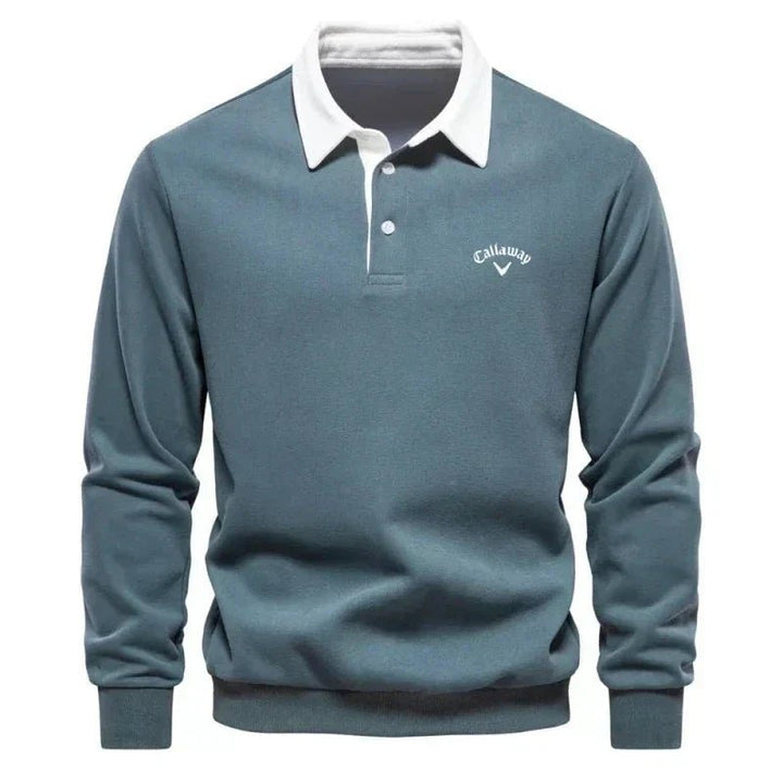 Heren Langemouw Contrastkraag Gebreide Polo Sweater - Green