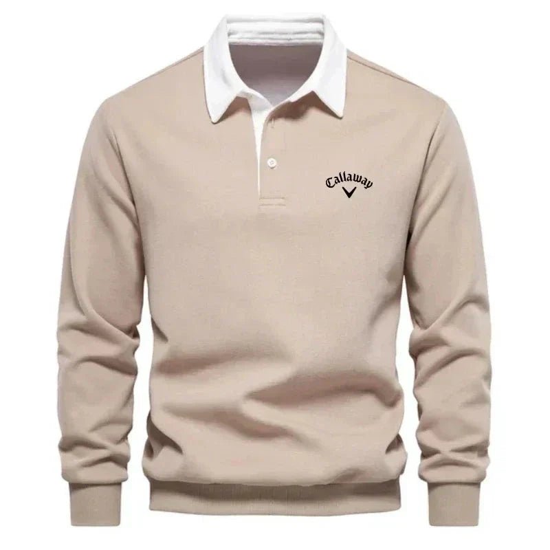 Heren Langemouw Contrastkraag Gebreide Polo Sweater - Beige