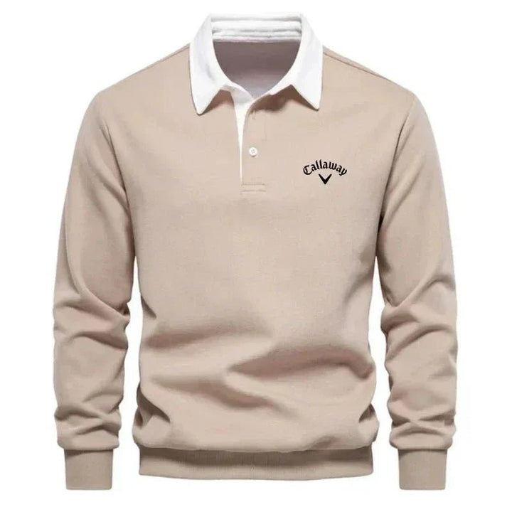 Heren Langemouw Contrastkraag Gebreide Polo Sweater - Beige
