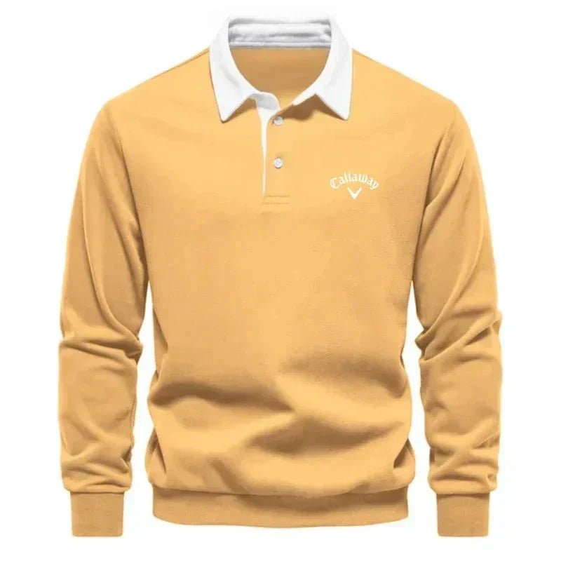 Heren Langemouw Contrastkraag Gebreide Polo Sweater - Yellow