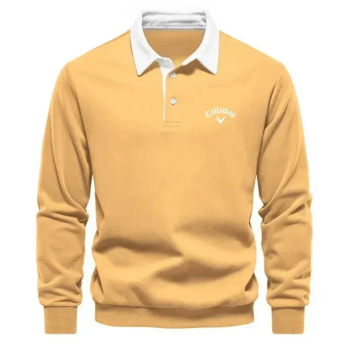 Heren Langemouw Contrastkraag Gebreide Polo Sweater - Yellow