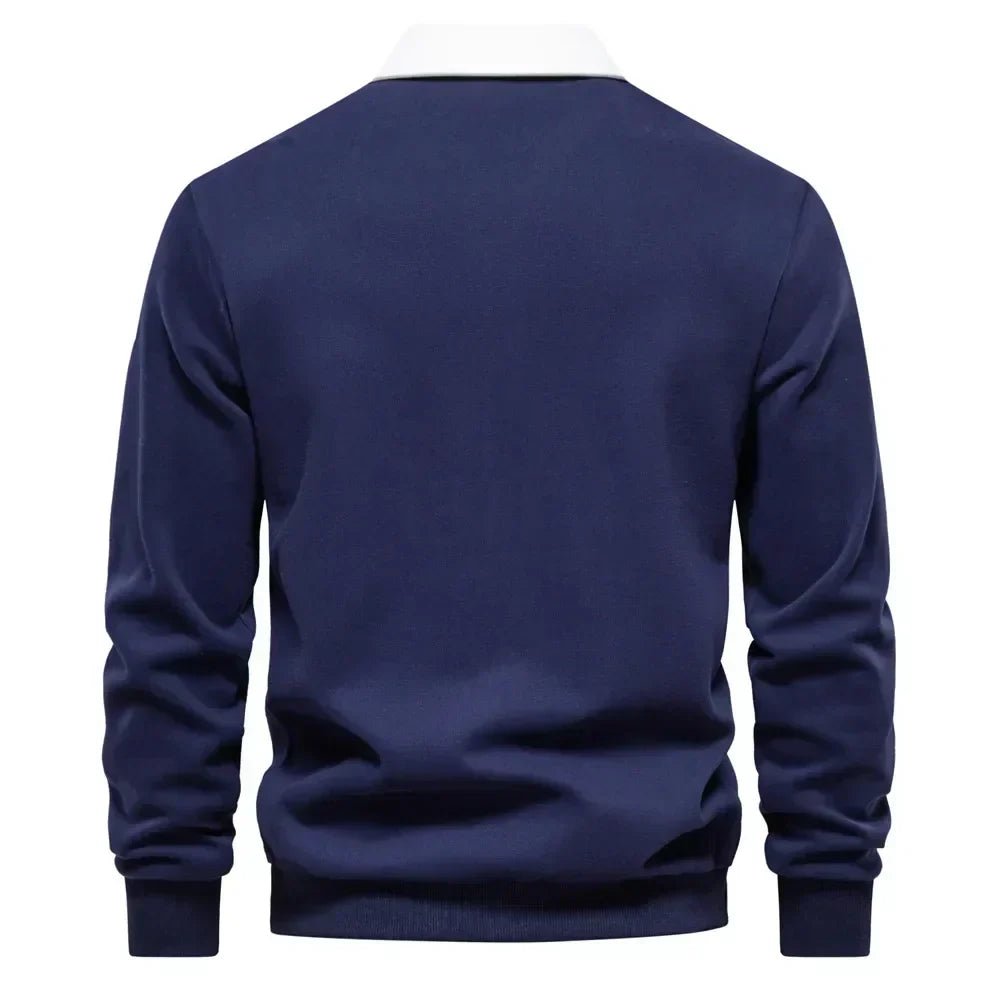 Heren Langemouw Contrastkraag Gebreide Polo Sweater