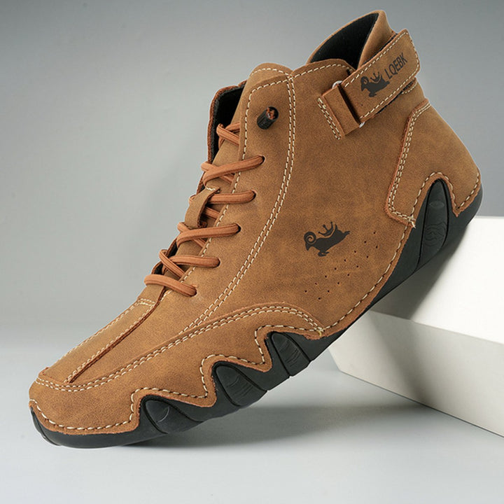 Heren Leren Vetersluiting Enkellaars Casual Wandelschoen - Bruin