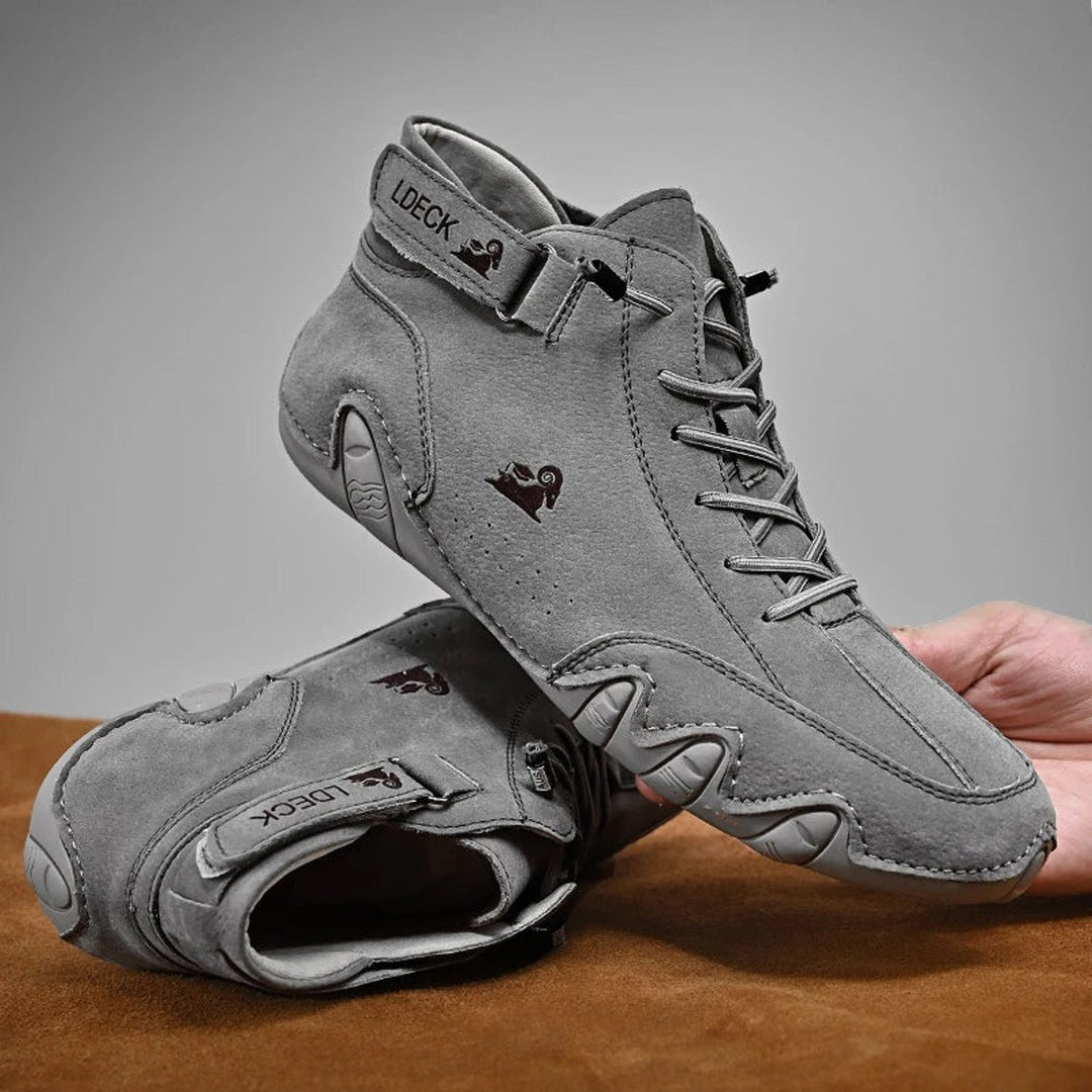 Heren Leren Vetersluiting Enkellaars Casual Wandelschoen - Grijs