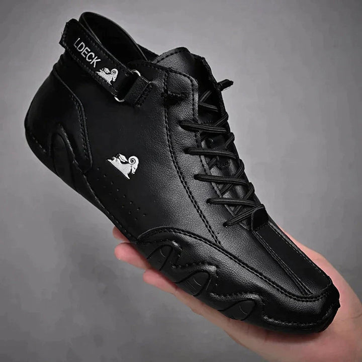 Heren Leren Vetersluiting Enkellaars Casual Wandelschoen - Zwart