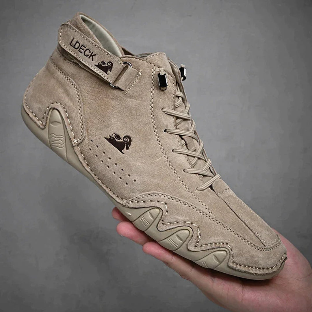 Heren Leren Vetersluiting Enkellaars Casual Wandelschoen - Khaki