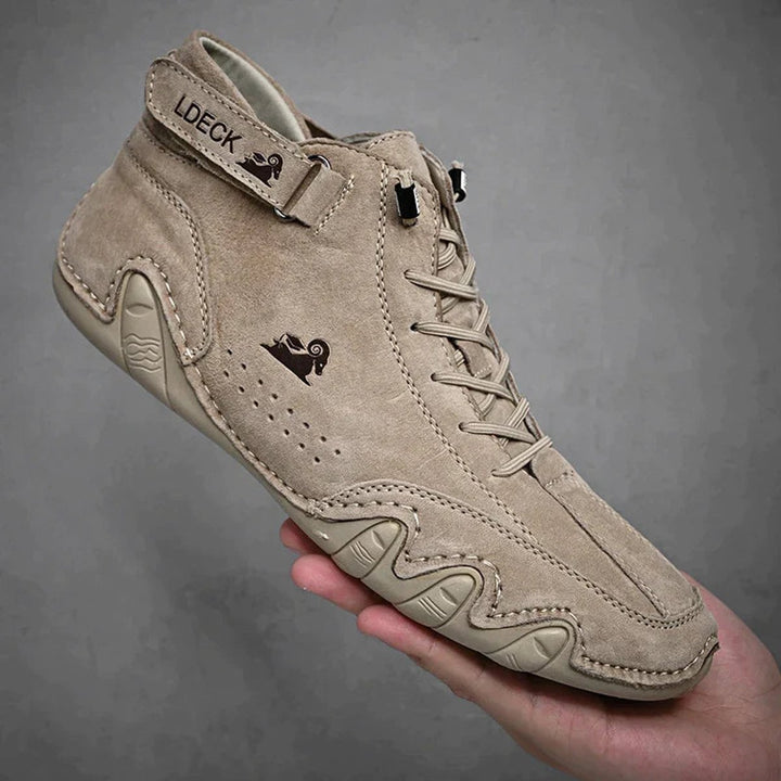 Heren Leren Vetersluiting Enkellaars Casual Wandelschoen - Khaki