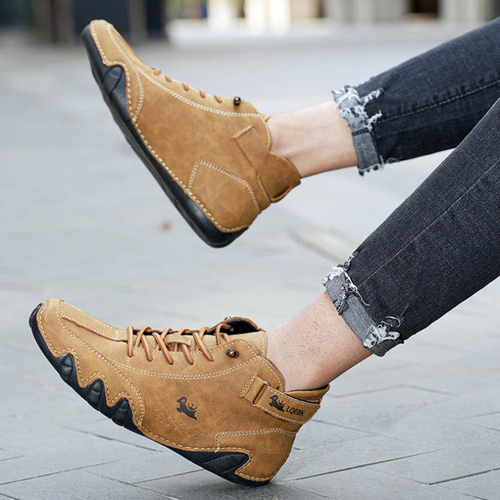 Heren Leren Vetersluiting Enkellaars Casual Wandelschoen