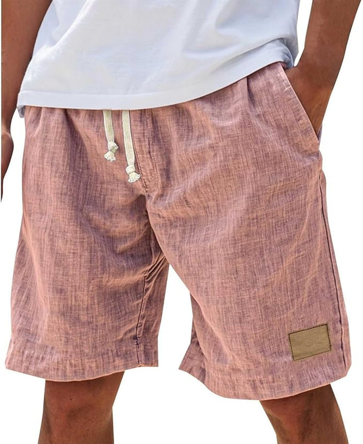 Heren Linnen Casual Korte Broek Trekkoord Elastische Taille - Roze