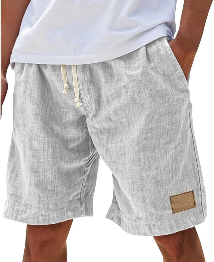 Heren Linnen Casual Korte Broek Trekkoord Elastische Taille - Wit