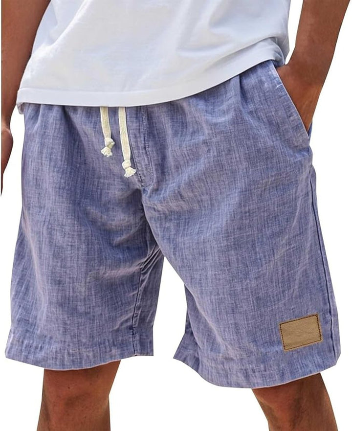 Heren Linnen Casual Korte Broek Trekkoord Elastische Taille - Paars