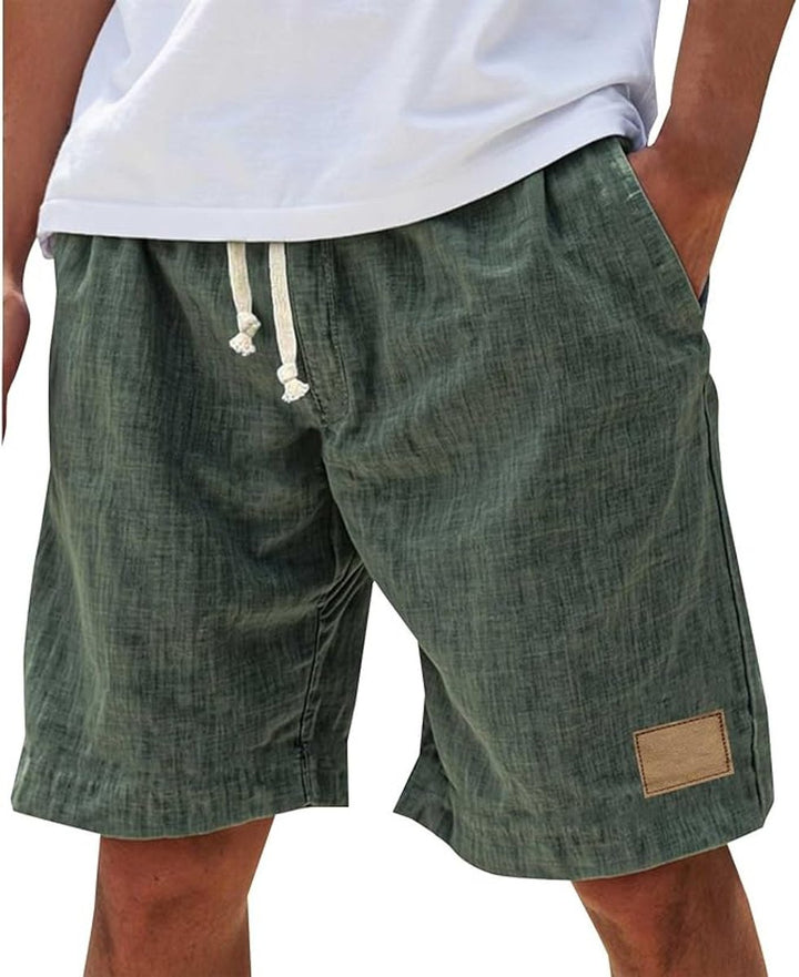 Heren Linnen Casual Korte Broek Trekkoord Elastische Taille - Groen