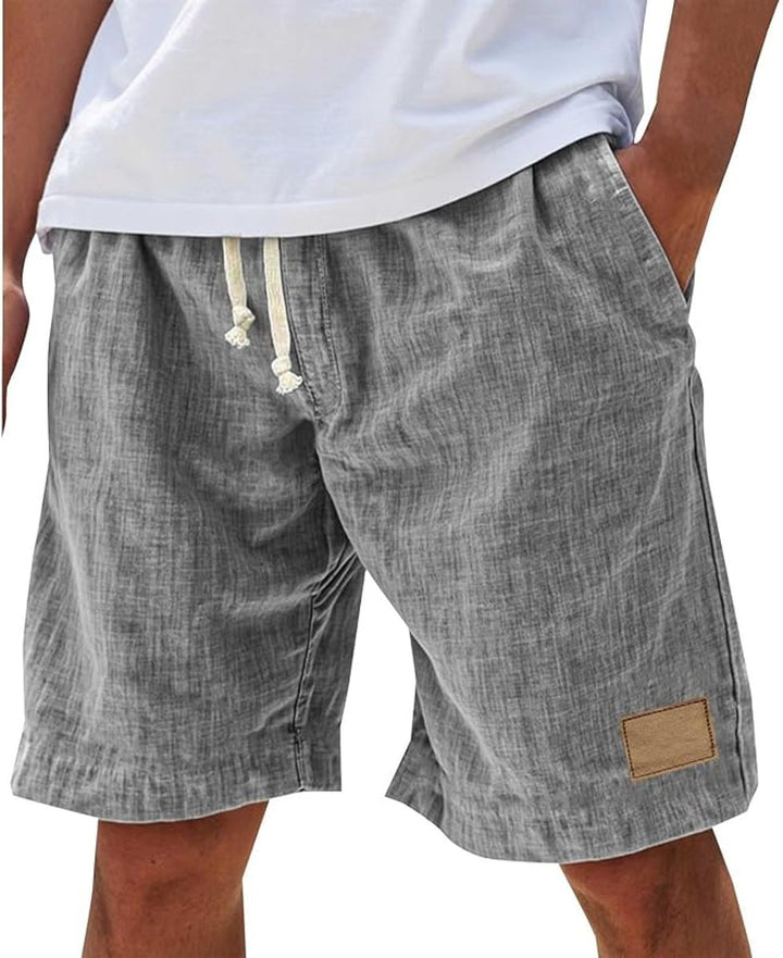 Heren Linnen Casual Korte Broek Trekkoord Elastische Taille - Grijs
