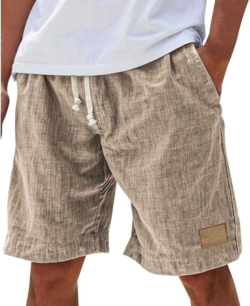 Heren Linnen Casual Korte Broek Trekkoord Elastische Taille - Khaki