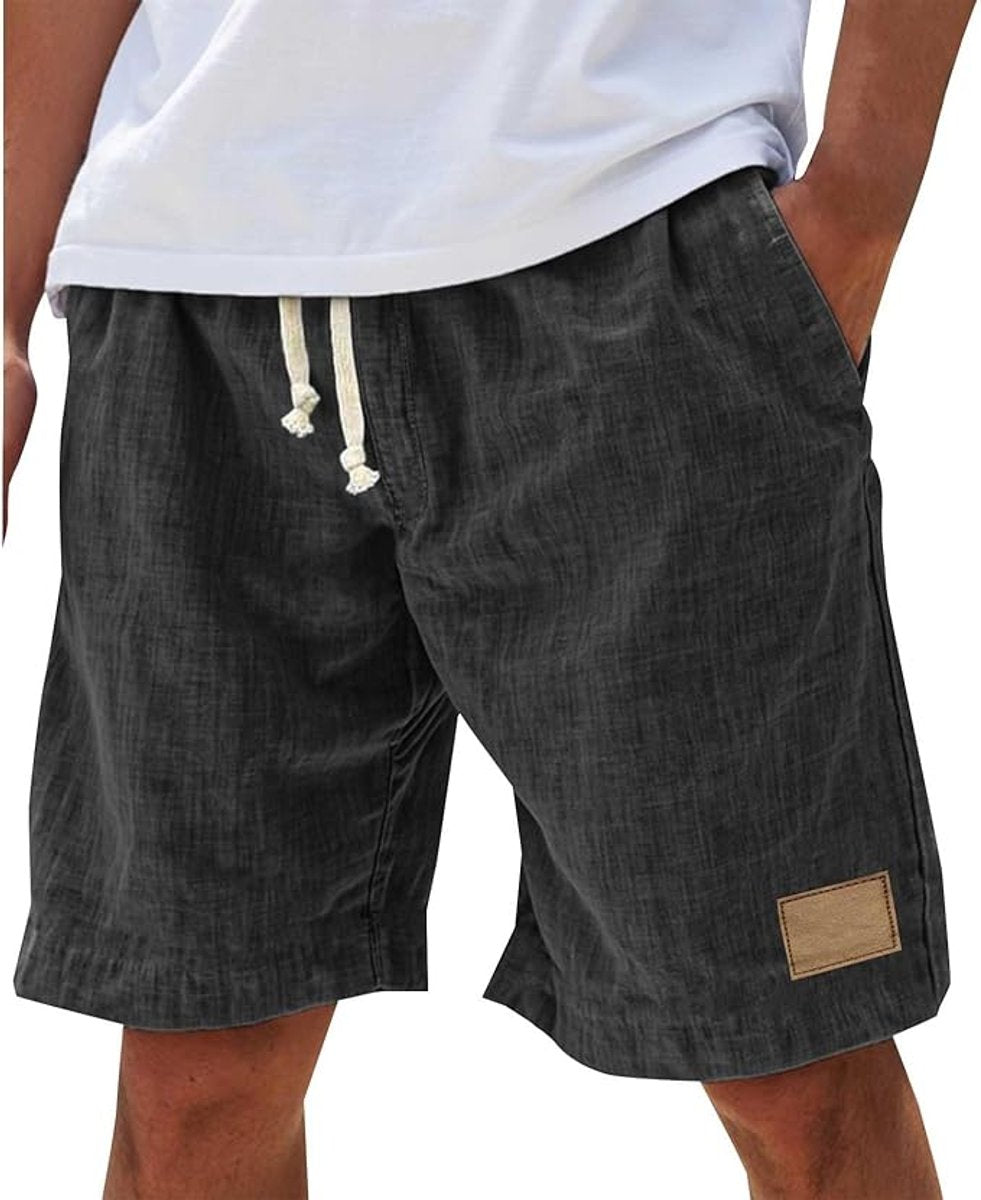Heren Linnen Casual Korte Broek Trekkoord Elastische Taille - Zwart