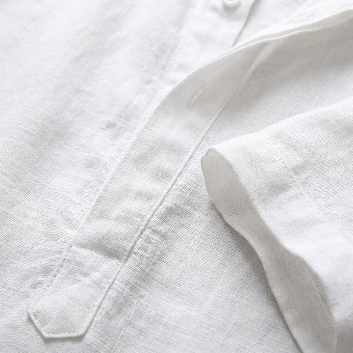 Heren Linnen Henley Mao-Kraag Opgerolde Mouwen Overhemd