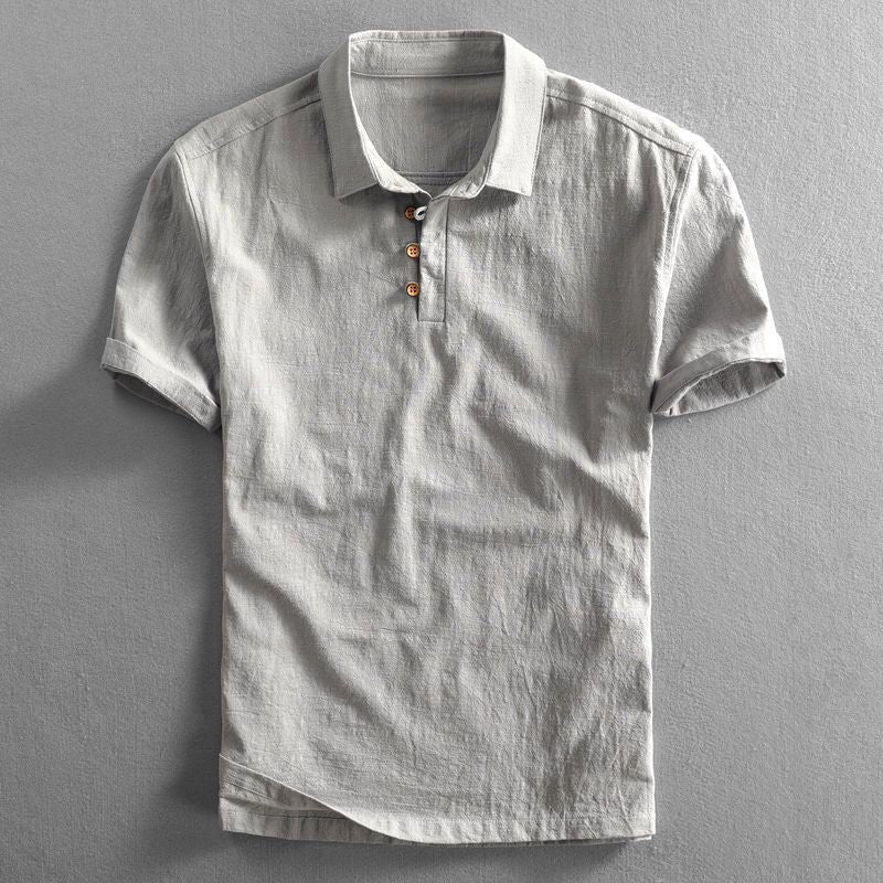 Heren Linnen Korte Mouw Polo Shirt - Gray