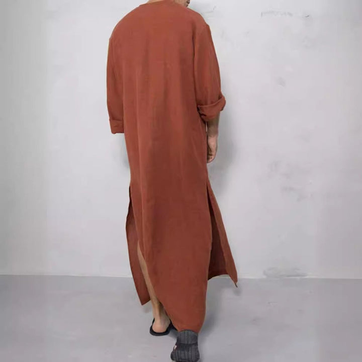 Heren Linnen Maxi Tunic Wijde Kaftan Stehkraag Knoopsluiting