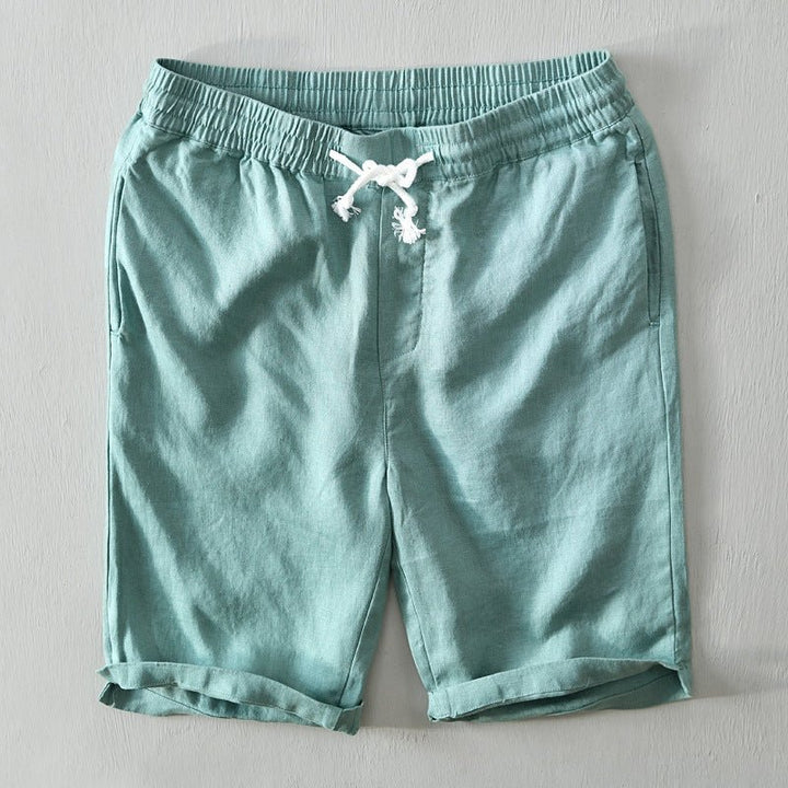 Heren Linnen Shorts Mid-Rise Trekkoord Ontspannen Pasvorm - Green